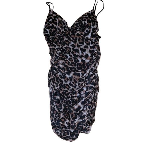 Better Be Leopard Print Ruched Bodycon Mini Dress Adjustable Spaghetti Straps - Picture 1 of 11